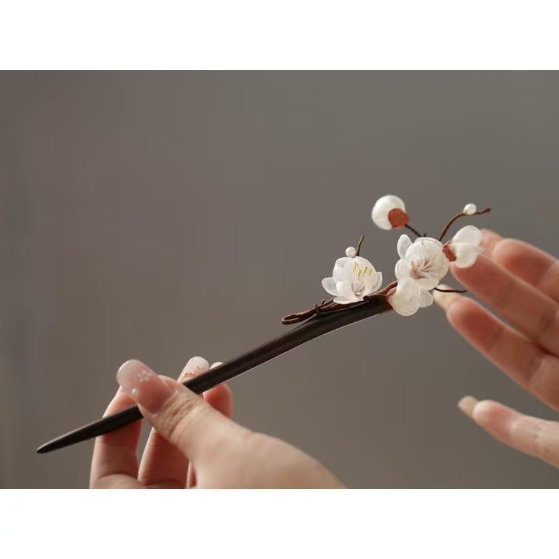 梅花簪 日常气质盘发木簪高级感 中式超仙海棠发簪低丸子头发饰女|undefined