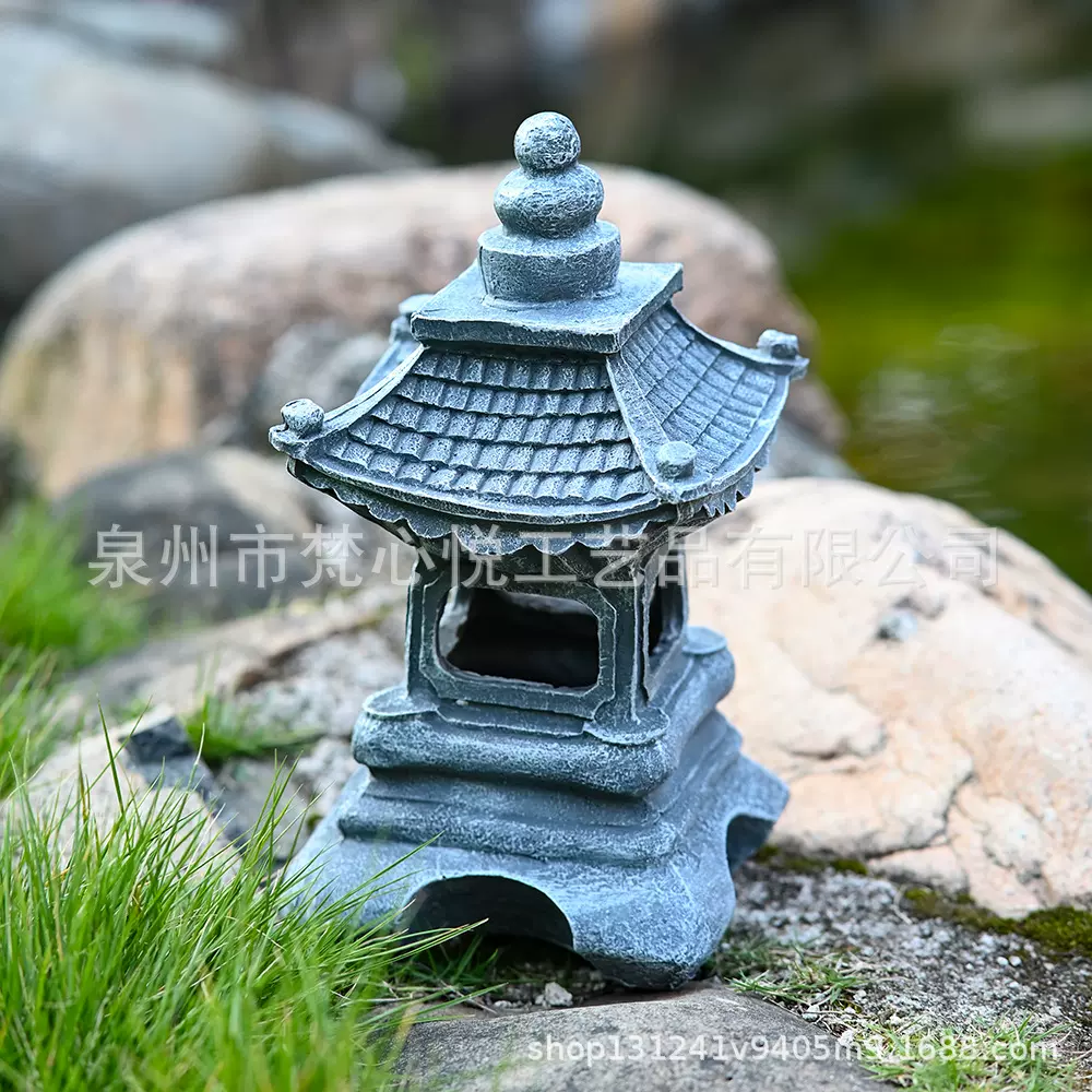 亚马逊户外太阳能创意小宫灯复古石塔花园庭院别墅装饰工艺品摆件