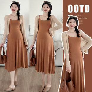 Real shot spot summer new cotton suspenders slit dress sunscreen clothing