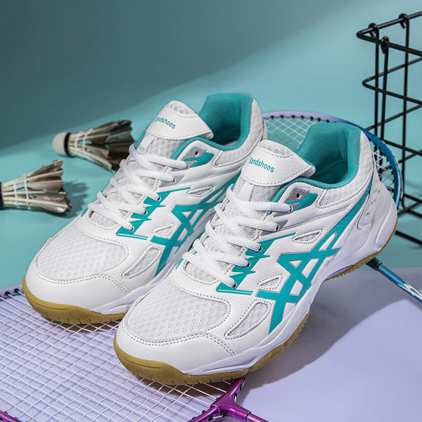 Giày bóng chuyền chuyên nghiệp unisex đế cao su chống trượt, giày thể thao cầu lông cổ thấp dây buộc — Trăng trắng, Trắng xanh