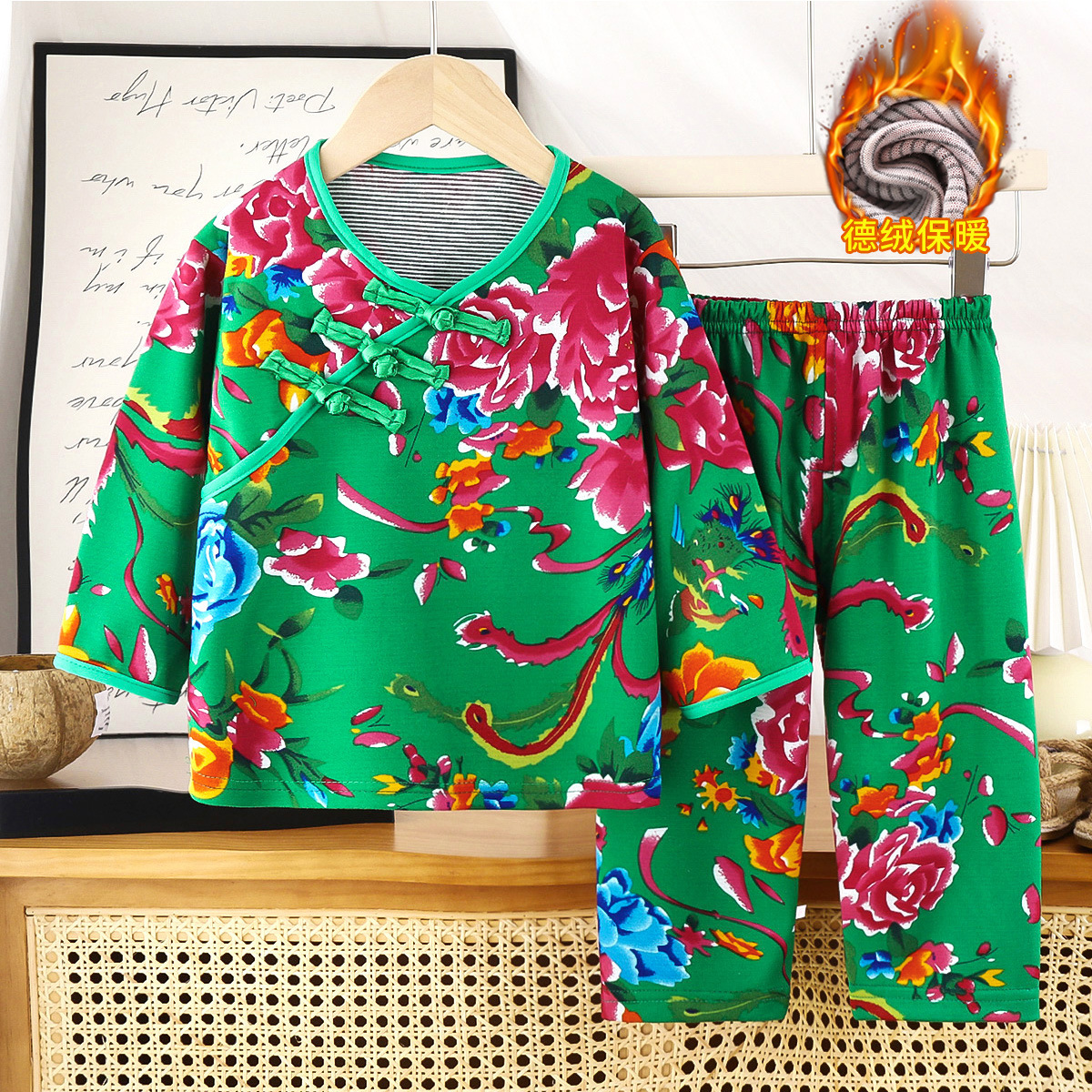 Warm set - bound neck green peony