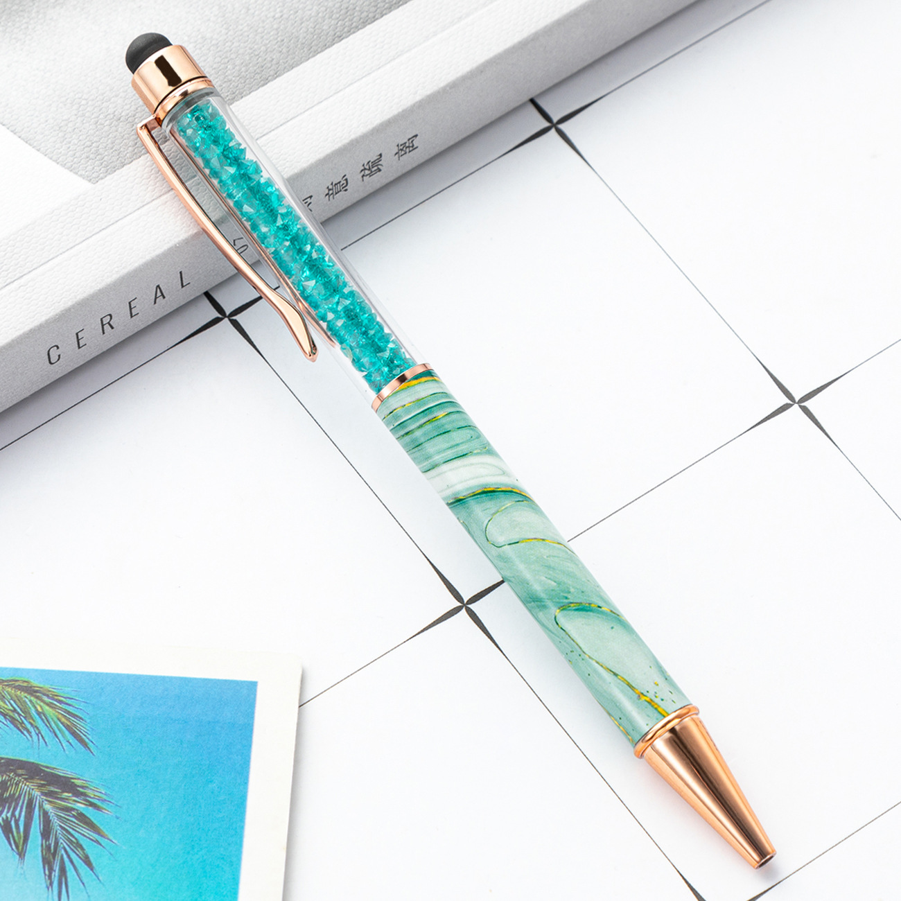 Impresión de transferencia térmica película de cristal bolígrafo creativo estudiantes jóvenes bolígrafo de pantalla táctil de capacitancia rotativa multicolor mármol lápiz de metal