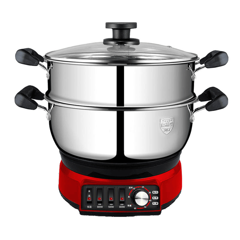 Olla eléctrica multifuncional 304 para cocinar, olla eléctrica doméstica, vaporera, sartén eléctrica, olla eléctrica todo en uno para freír, saltear, cocinar al vapor y cocinar en general.
