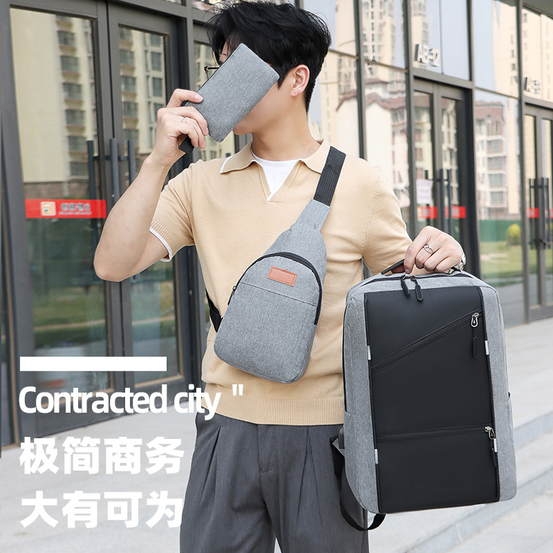 Mochila de comercio exterior, mochila multifuncional para hombre, conjunto de tres piezas, mochila de negocios de nailon de gran capacidad, mochila para ordenador
