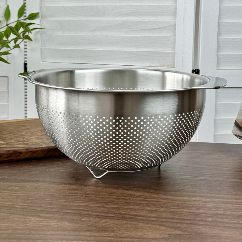Chockmen Zhuo Deming 18/10 Tanque multiusos binaural de acero inoxidable Cesta de drenaje Tanque de arroz de orificio denso Lavabo de verduras