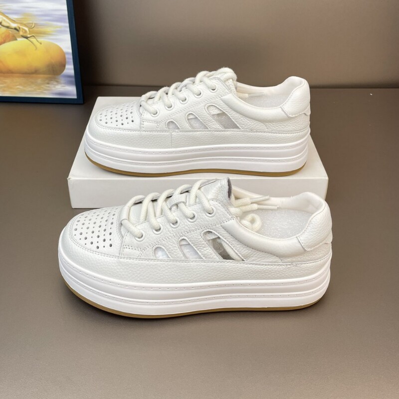 Women's small-sized hollow-out white shoes, 2026 summer mesh breathable thick-soled lace-up slippers with internal height increase Women's small-sized hollow-out white shoes, 2026 summer mesh breathable thick-soled lace-up slippers with internal height increase