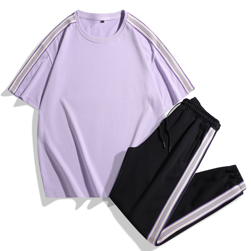 Trajes casuales para hombres de verano nueva moda de colores contrastantes pantalones cortos de manga corta pareja de dos piezas ropa deportiva suelta para hombres y mujeres T