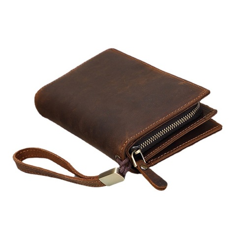 Men's Clutch Crazy Horse Leather Long Wallet Zipper Business Clutch Bag Genuine Leather Clutch Men's New Style