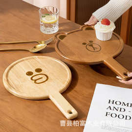 实木卡通牛排板幼儿园宝宝木质带把手餐牌儿童家用披萨木盘