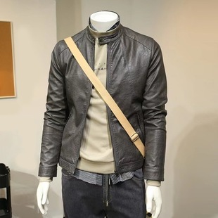 Retro Soft Leather Motorcycle Jacket Men's Leather Jacket Men's Trendy 2025 Autumn and Winter New Thin Velvet Jacket for Men