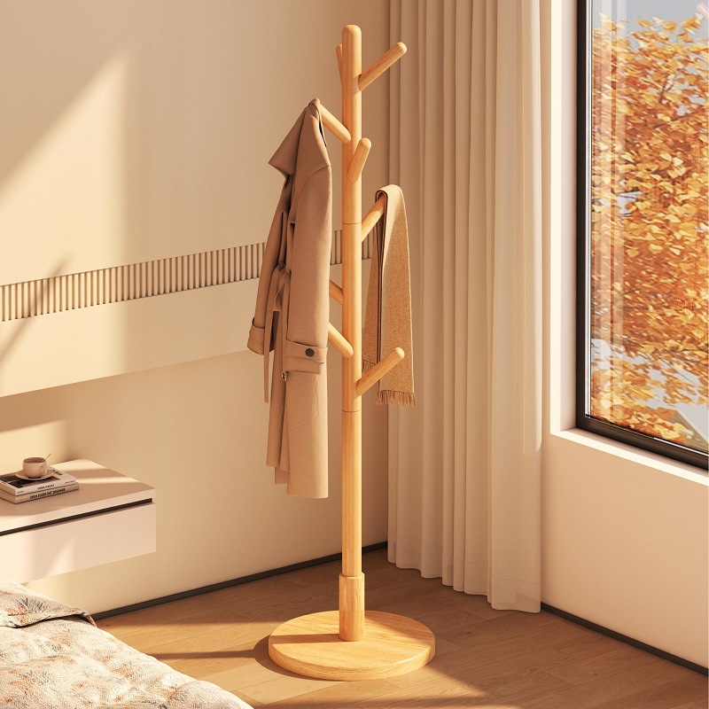 Solid Wood Coat Rack, Floor-Standing Bedroom Vertical Clothes Rack, Simple Household Clothes Drying Rack, Room Bag Rack