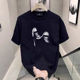 高端潮牌短袖T恤男士2024新款爆款夏季痞帅印花休闲体恤男款上衣