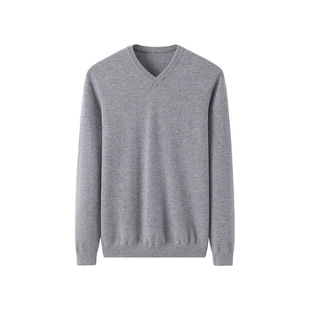 Inner Mongolia Cashmere Pullover Men's 40 Cashmere V Neck Casual Fashion Pure Color Knitted Bottoming Sweater Autumn and Winter New Style