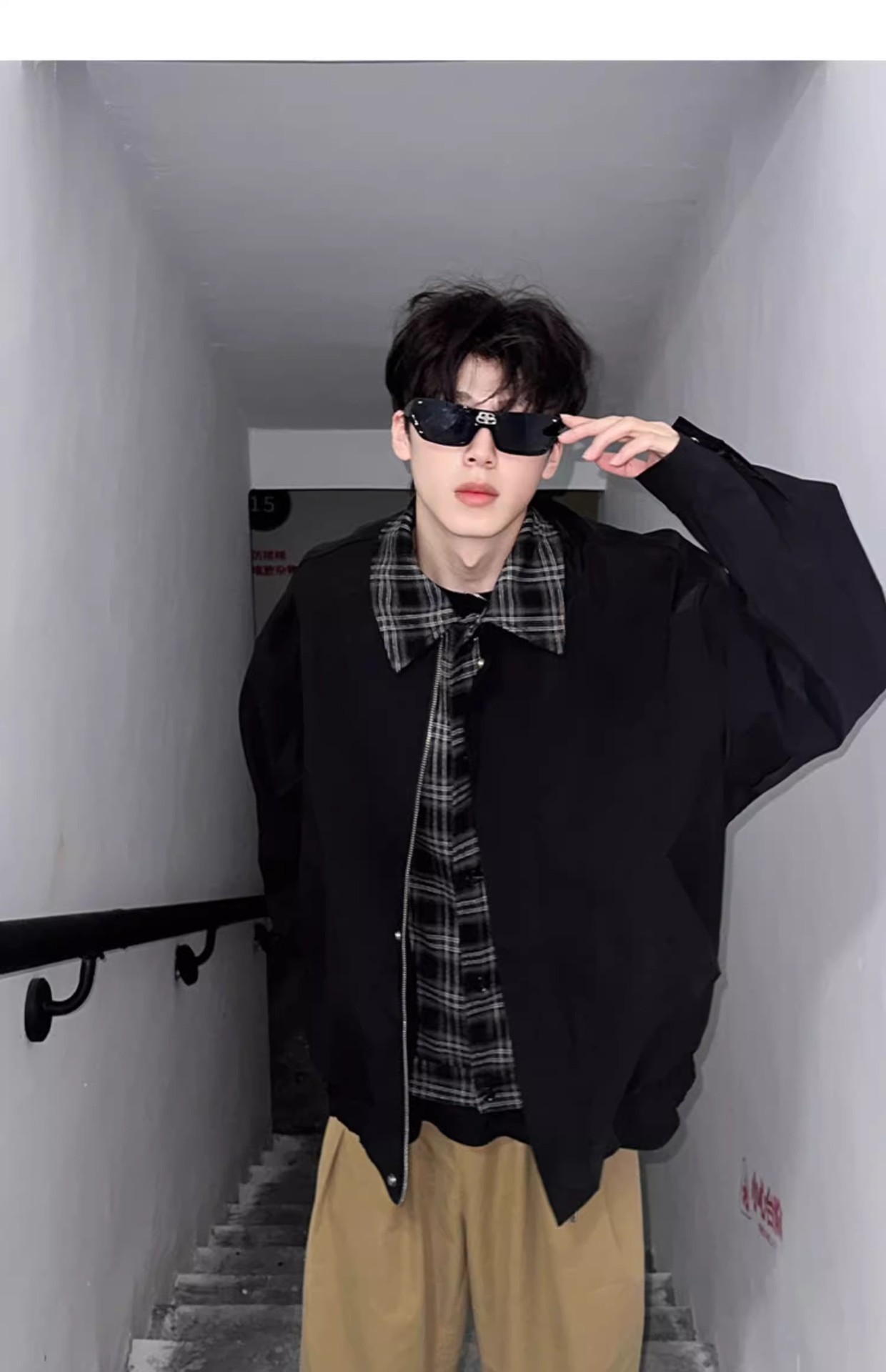 Casual And Cool Workwear Plaid Lapel Patchwork Jacket, Men's Trendy Loose Jacket_voghion.com