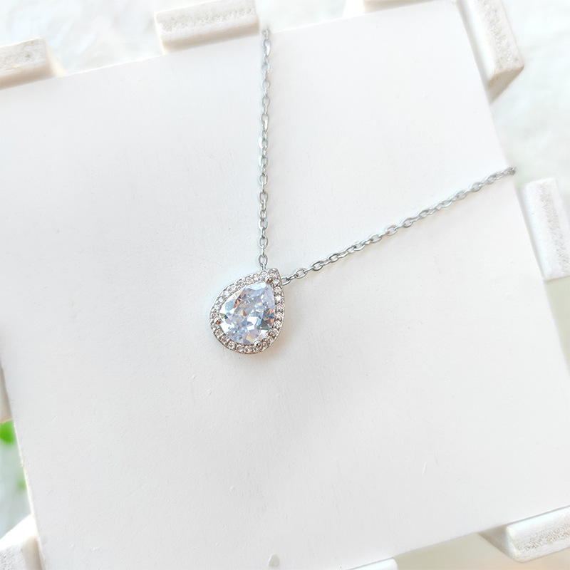 Zircon Inlay Material Simple Style Water Droplets Copper Plating Inlay Zircon Women's Earrings Necklace