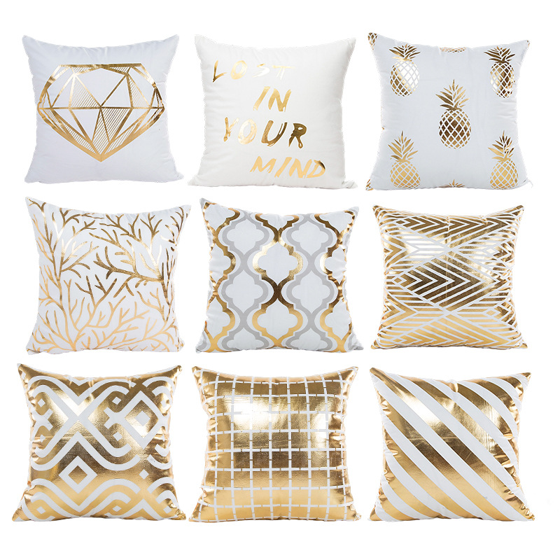 Funda de almohada con estampado dorado para el verano 2026, suave y cómoda, decoración para sofá, funda de almohada moderna para el hogar, disponible para venta al por mayor. image 3