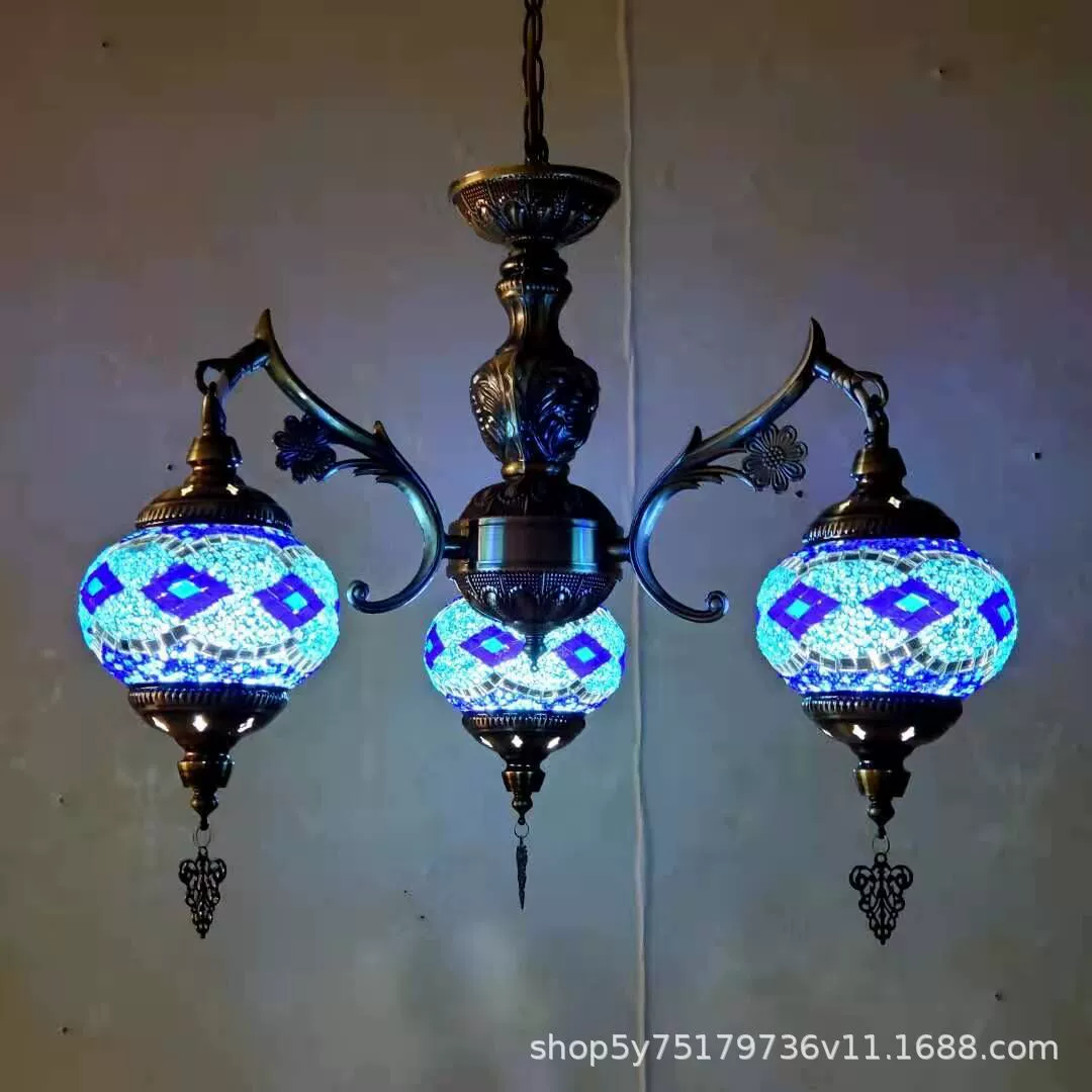 Мозаичная люстра в турецком стиле, handmade витраж, E27, Ø52–56 × 90 см