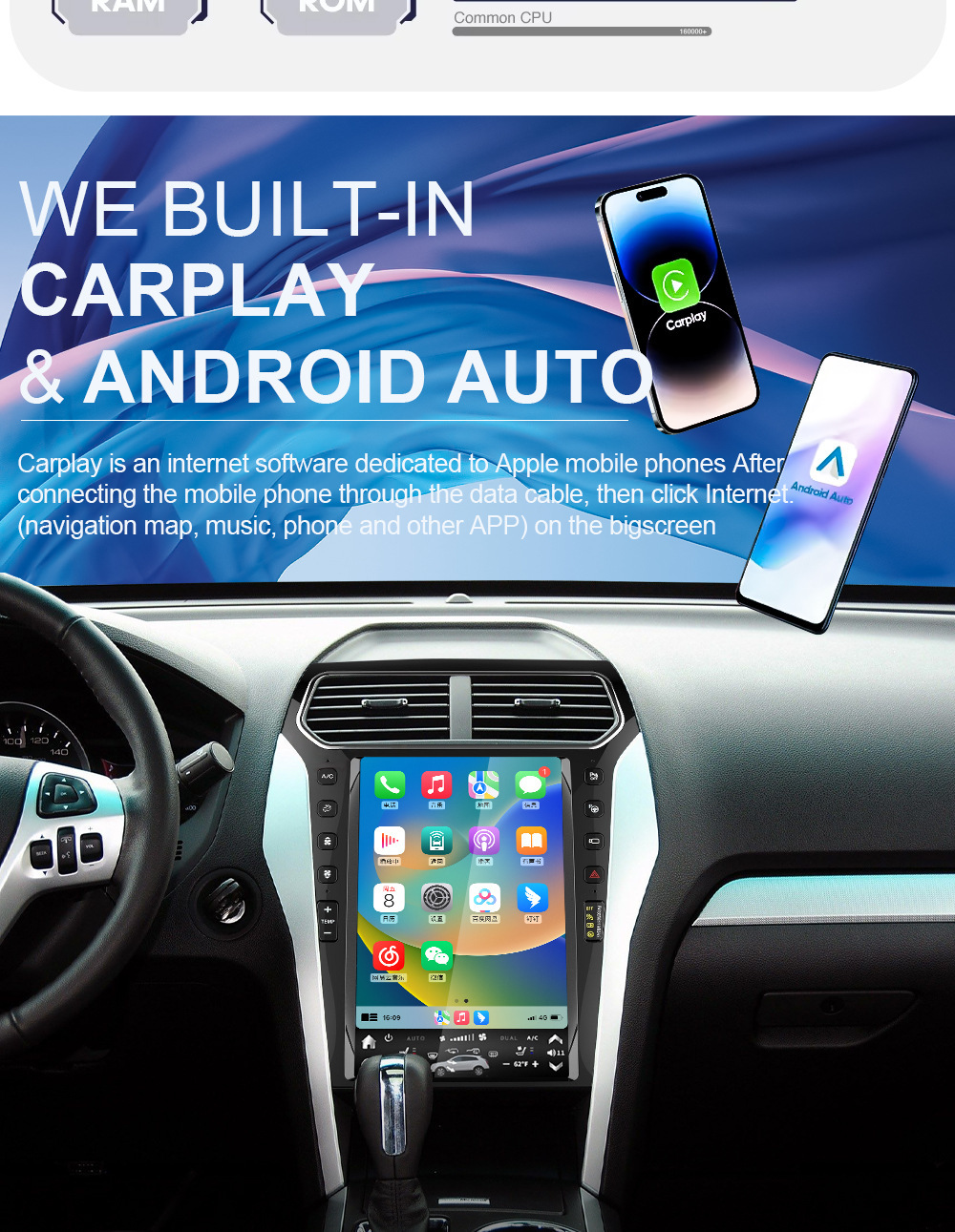 Suitable for 2013-2019 Ford Explorer Car Gps 12.1inch In-Car All-In-One Vertical Screen Navigation System