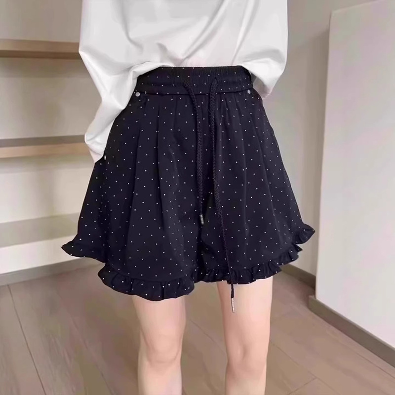 Plus-Size Women's Wide-Leg Shorts, Loose Casual Shorts with Ruffled Edges, Polka Dot Versatile Elastic Waist Skirt Pants, Ins Style Plus-Size Women's Wide-Leg Shorts, Loose Casual Shorts with Ruffled Edges, Polka Dot Versatile Elastic Waist Skirt Pants, Ins Style