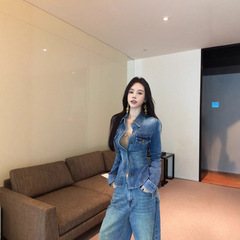 香港風レトロポロ襟デニムシャツ レディース 春デザイン スリムフィットジャケットトップス アーティスティックレトロスタイル