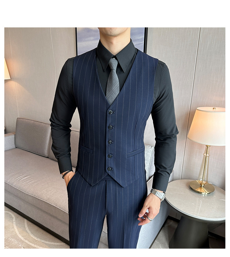 Modern Men's Stripe Blazer Suit Single Breasted Business Set_voghion.com