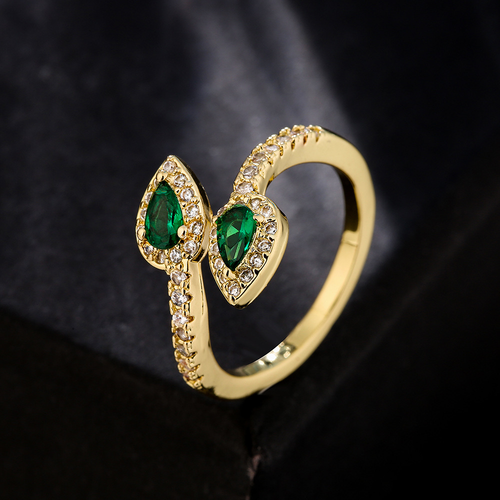 fashion copper 18K gold zircon irregular open copper ring female