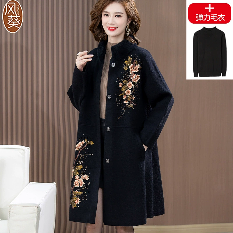 Новое осенне-зимнее пальто для мам, женская одежда больших размеров в иностранном стиле, женская одежда для жен среднего и пожилого возраста, благородное двухстороннее шерстяное пальто