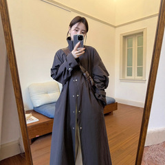 DIGM | 2025秋季韩系简约高级感立领宽松腰带风衣外套女A10963