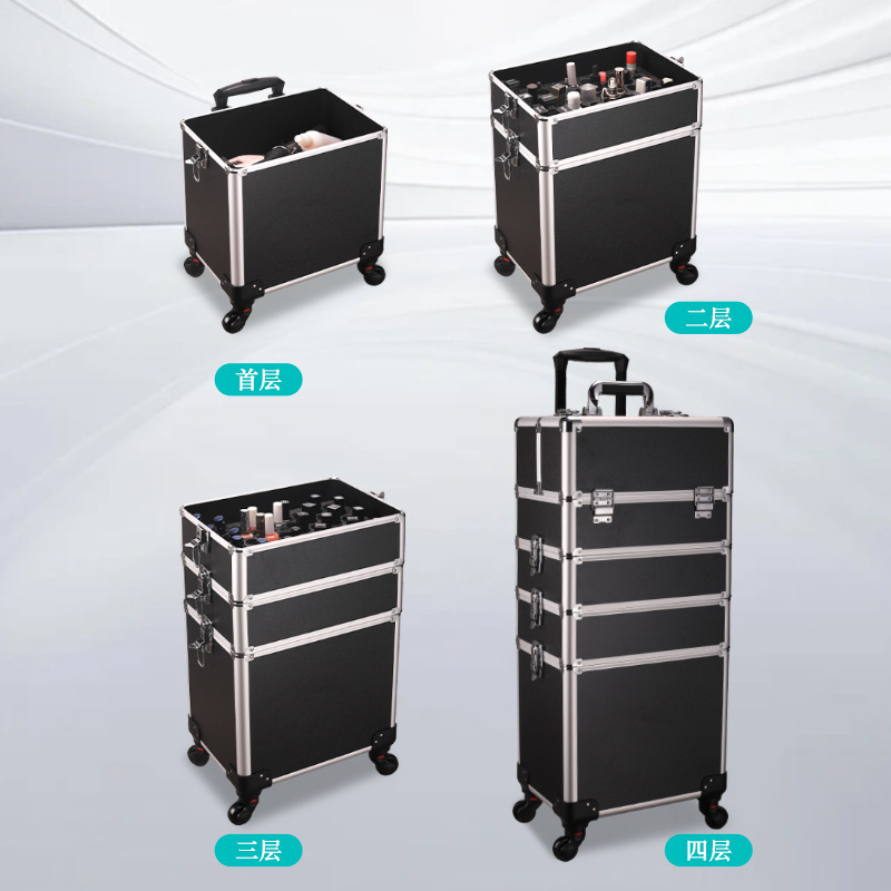 Inventario profesional de maquillaje de talón de manicura varilla de tracción maquillaje caja de gran capacidad conveniente caja de herramientas de bordado de rueda universal almacenamiento