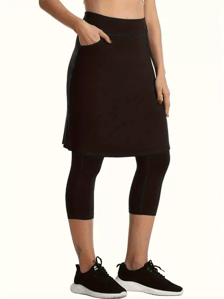 Cross-Border Amazon Women's Skirt with Built-In Shorts, Mid-Length Outdoor Knee-Length Swimming Skirt with Pockets, Tennis Sports Skirt
