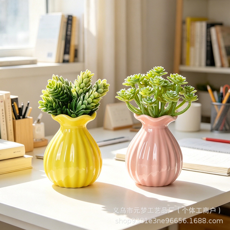 Ceramic Flower Pots, Dehua Pottery Pots, Succulent Pots, Creative Mini Macaron Flower Vases, Desktop Ornaments, Decorative Small Vases