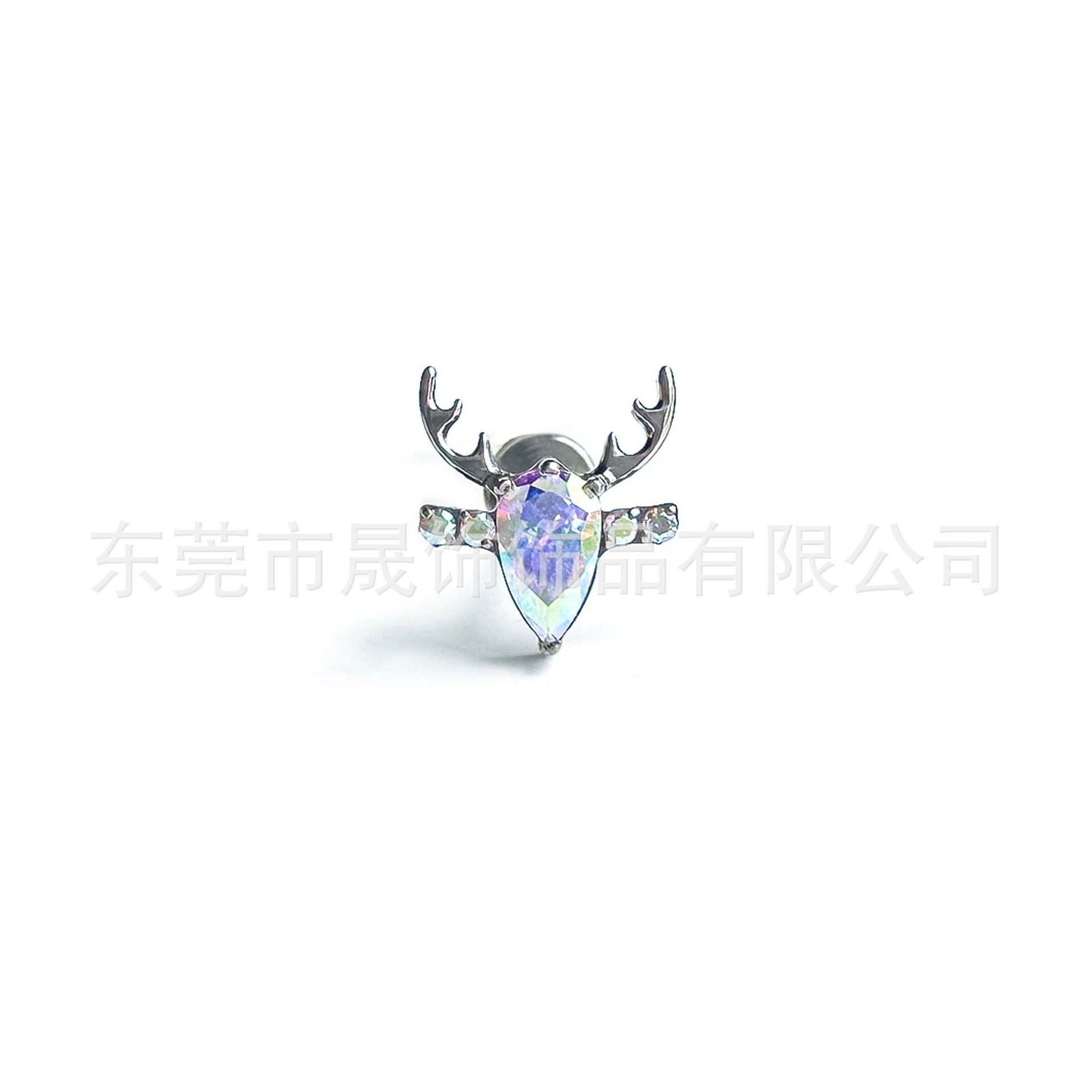 F136钛驯鹿头耳钉包镶锆石唇钉G23钛合金耳骨钉穿刺饰品配件头部