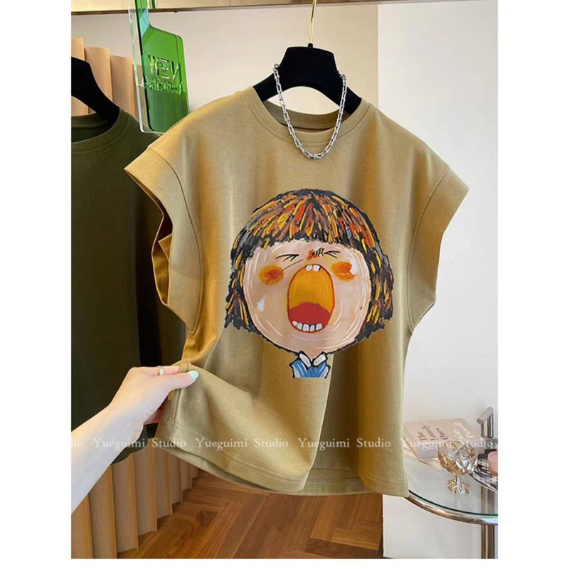 Sleeveless T-shirt Women's 2024 Summer New Loose Design Sense Niche Feifei Sleeve Shoulder Top Ins Trendy