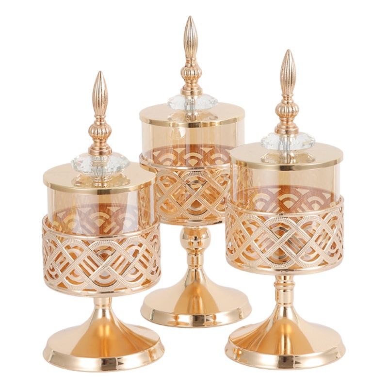 Decoración de estilo europeo mesa de comedor de vidrio occidental cena romántica a la luz de las velas de tres piezas conjunto de decoración de la boda accesorios decorativos candelabro