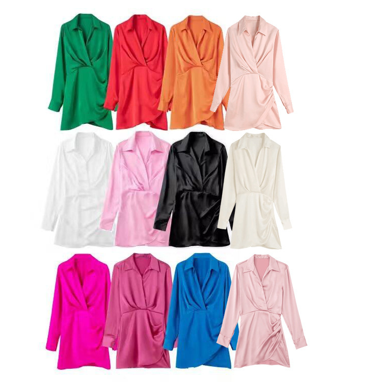 Spring European, American, European and American Cross-Border Women's Clothing, Light and Mature Silk Satin Texture Short Dress Spring European, American, European and American Cross-Border Women's Clothing, Light and Mature Silk Satin Texture Short Dress