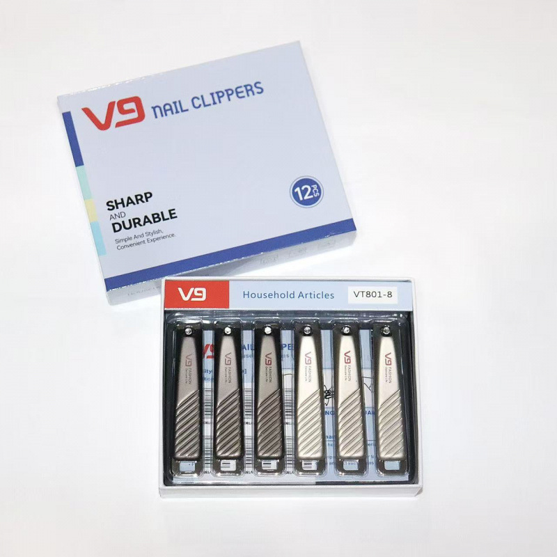 Jinda V9 Vt801-8 Flat-Mouth Nail Clippers Medium Size Stainless Steel with File Box Set Household Sharp Nail Scissors