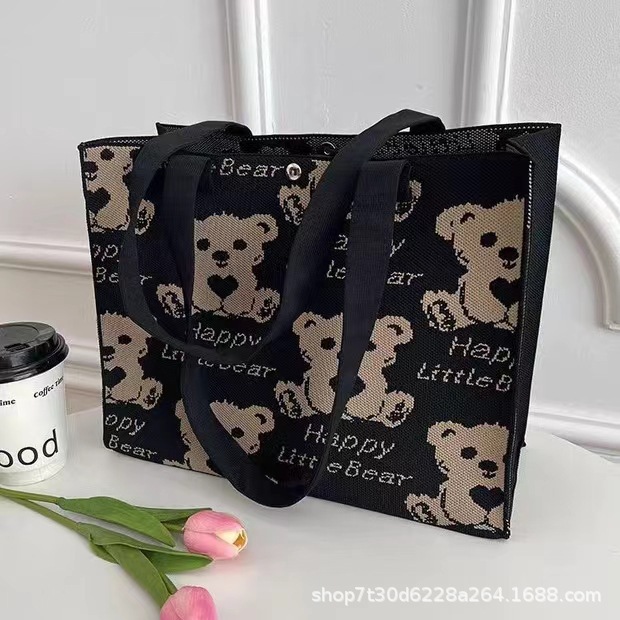 Cartoon adorable oso de gran capacidad bolso de hombro portátil de moda versátil bolso de punto de viaje bolso de mamá bolso especial