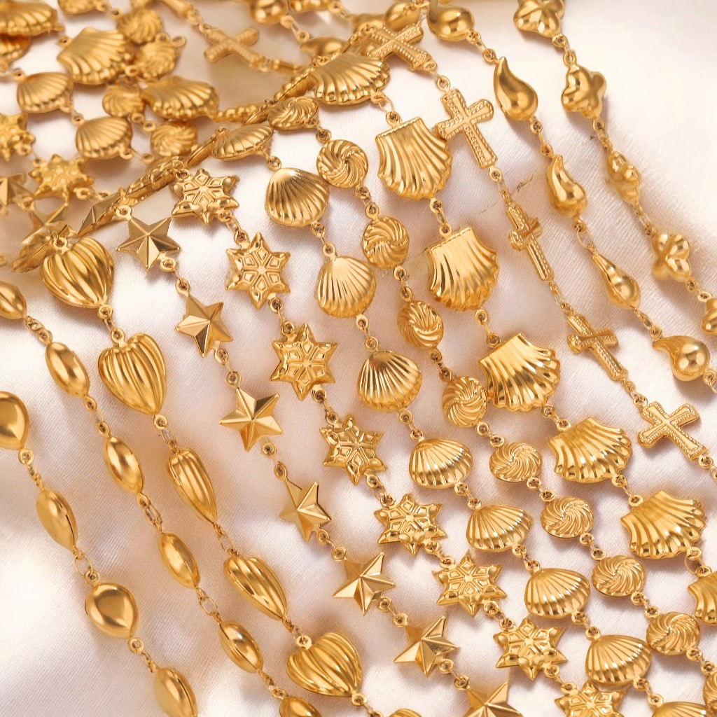 Hip-hop cadena hecha a mano de acero inoxidable hueco mar gotas cruz cadena DIY accesorios joyería al por mayor