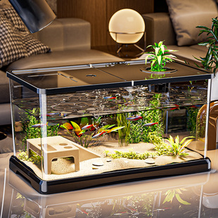Fish Tank with Lid, Sealed Turtle Tank, Highly Transparent, Ecological Landscaping, Fish and Turtle Breeding, Large Hydroponic Aquarium