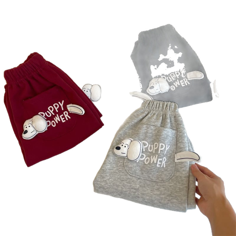 男女子供2025春秋新作可愛いファッション子犬ポケット衛ズボン秋冬スタイル洋気超萌えカジュアルズボン