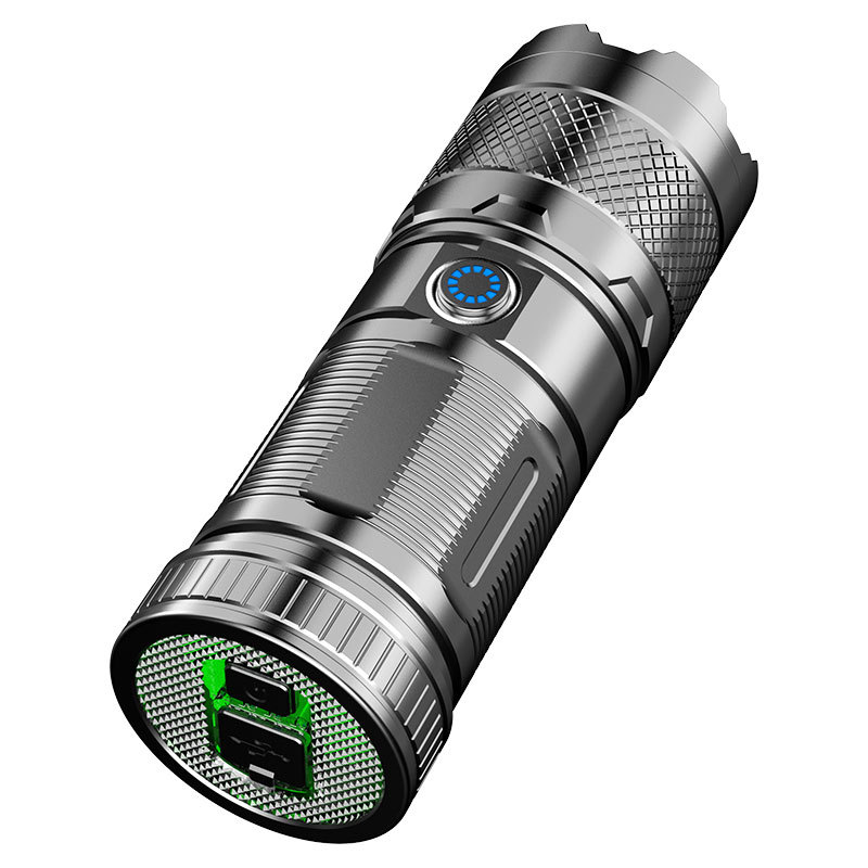 Transfronteriza nueva de alta potencia al aire libre fuerte luz pequeña pistola de acero láser blanco brillante USB recargable retráctil linterna de enfoque