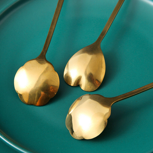 Stainless steel long-handled mixing spoon small spoon seasoning coffee spoon extended creative ice spoon dessert honey petal spoon