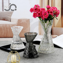 艺术浮雕玻璃小花瓶网红捷克风透明插花水养水培鲜花客厅摆件