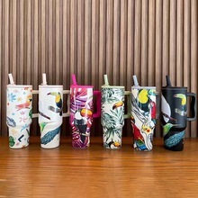 南美热卖提手杯卡通图案大嘴鸟304不锈钢大容量保温外贸水杯真空