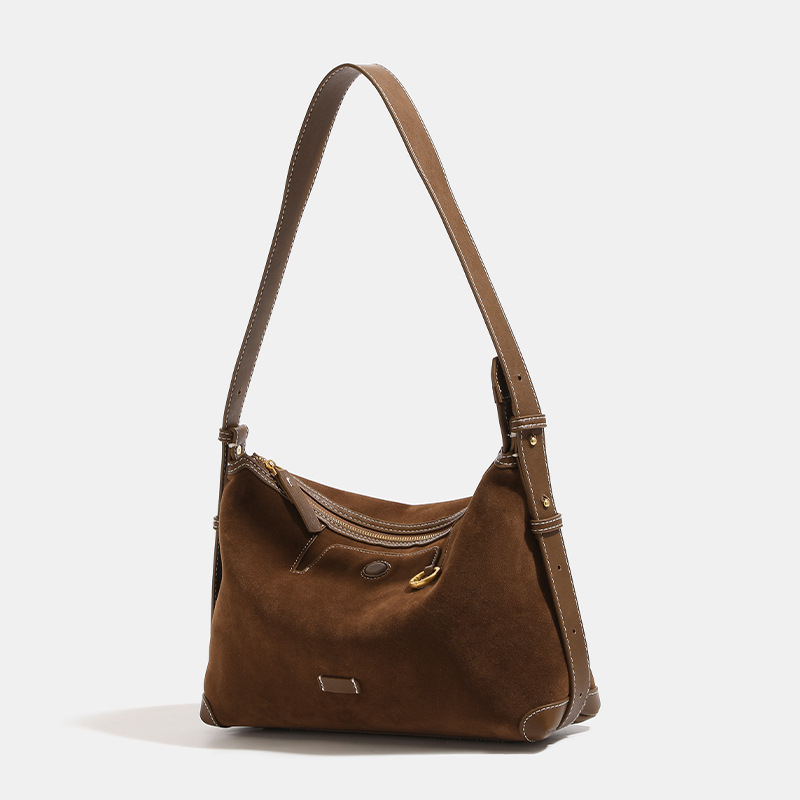 Tracking Series Light-Colored Vegetable Tanned Leather Hobo Bag For Women, Suede Underarm Bag, Commuter Dumpling Bag, Shoulder & Crossbody Versatile Bag - Thumbnail 3