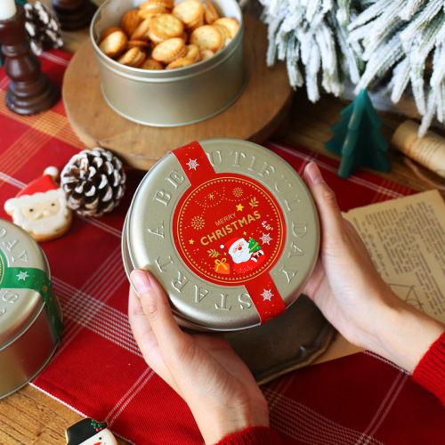 Christmas cookie packaging tin box baking New Year snowflake crisp nougat candy round tin can
