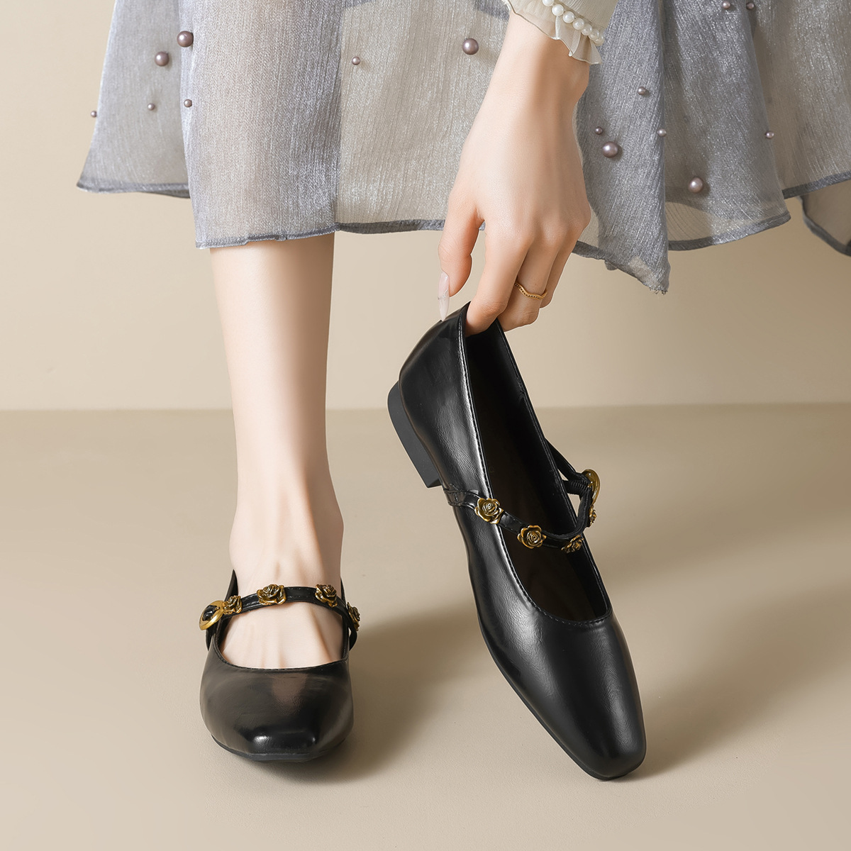 Square Toe French Mary Jane Soft Sole 2025 Spring Autumn Little Style One Strap Shallow Mouth Single Shoes For_vogvips.com