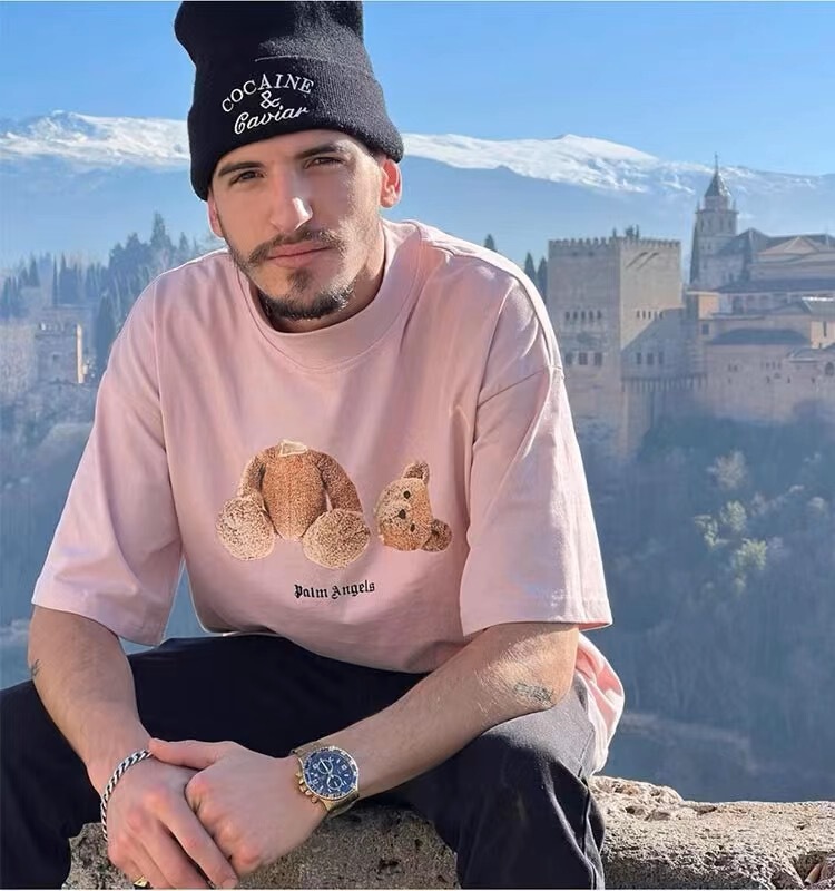 Palm Angel Angels Decapitated Bear Letter Print Men's and Women's Short-Sleeved Loose Couple Fog Round Neck T-Shirt Trendy