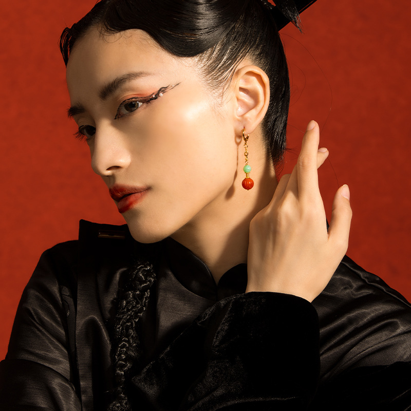 (2개) 재고 천연 몽골 풀 미트 사우스 레드 귀걸이 여성의 S  도금 18K 골드 옥 연꽃 귀걸이 공장