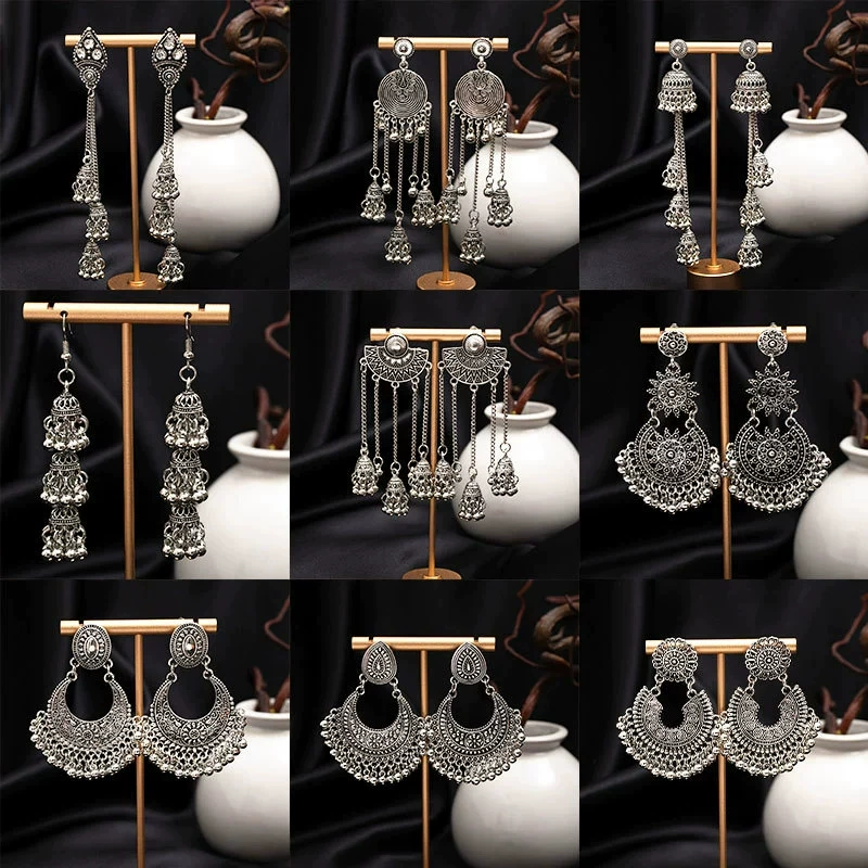 Европейские и американские трансграничные ретро-национальные стили богемные кисточки серьги высокого уровня старинные серебряные резные полукруглые колокольчики серьги